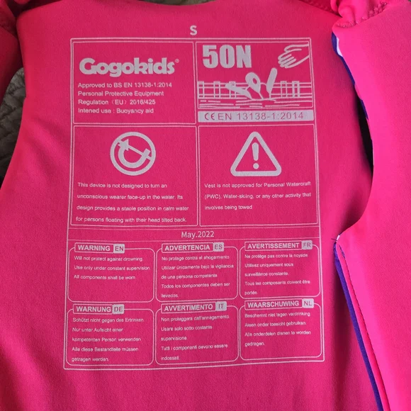Gogokids Kids Swim Vest S Pink Purple Float Jacket 50N Buoyancy Aid - Picture 10 of 11